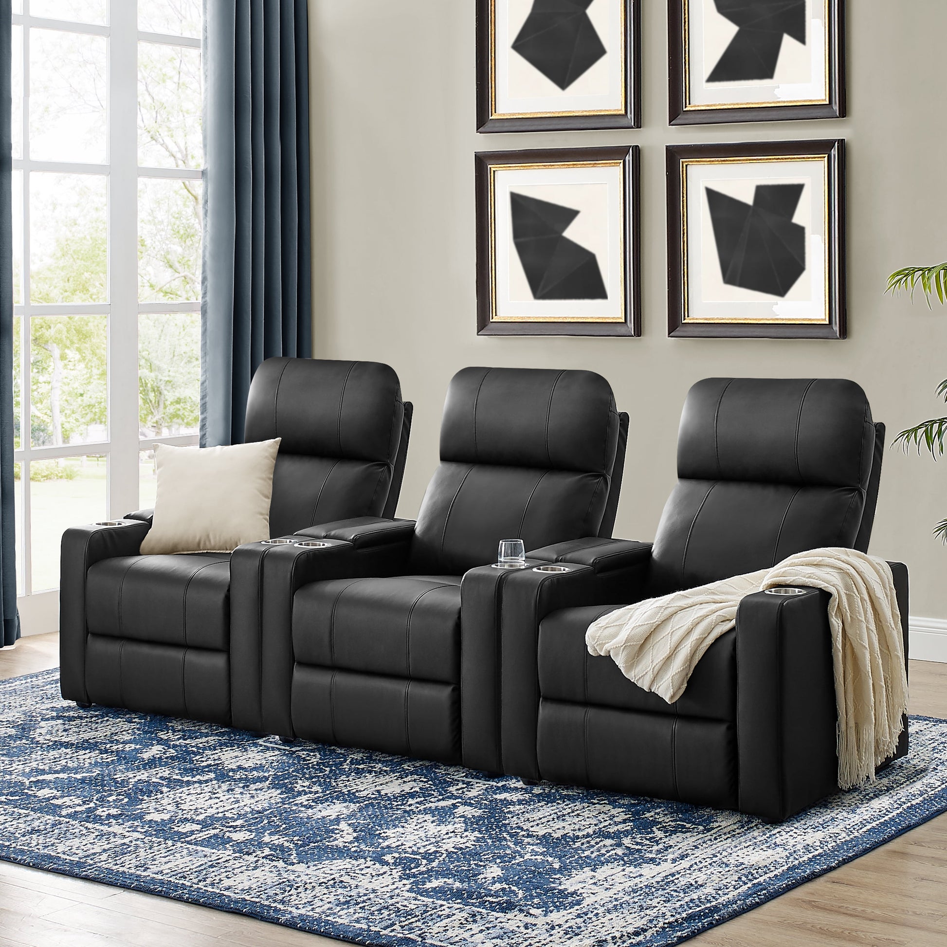 Home Theater Recliner with USB Charging Ports, Faux Leather, Multiple Finishes