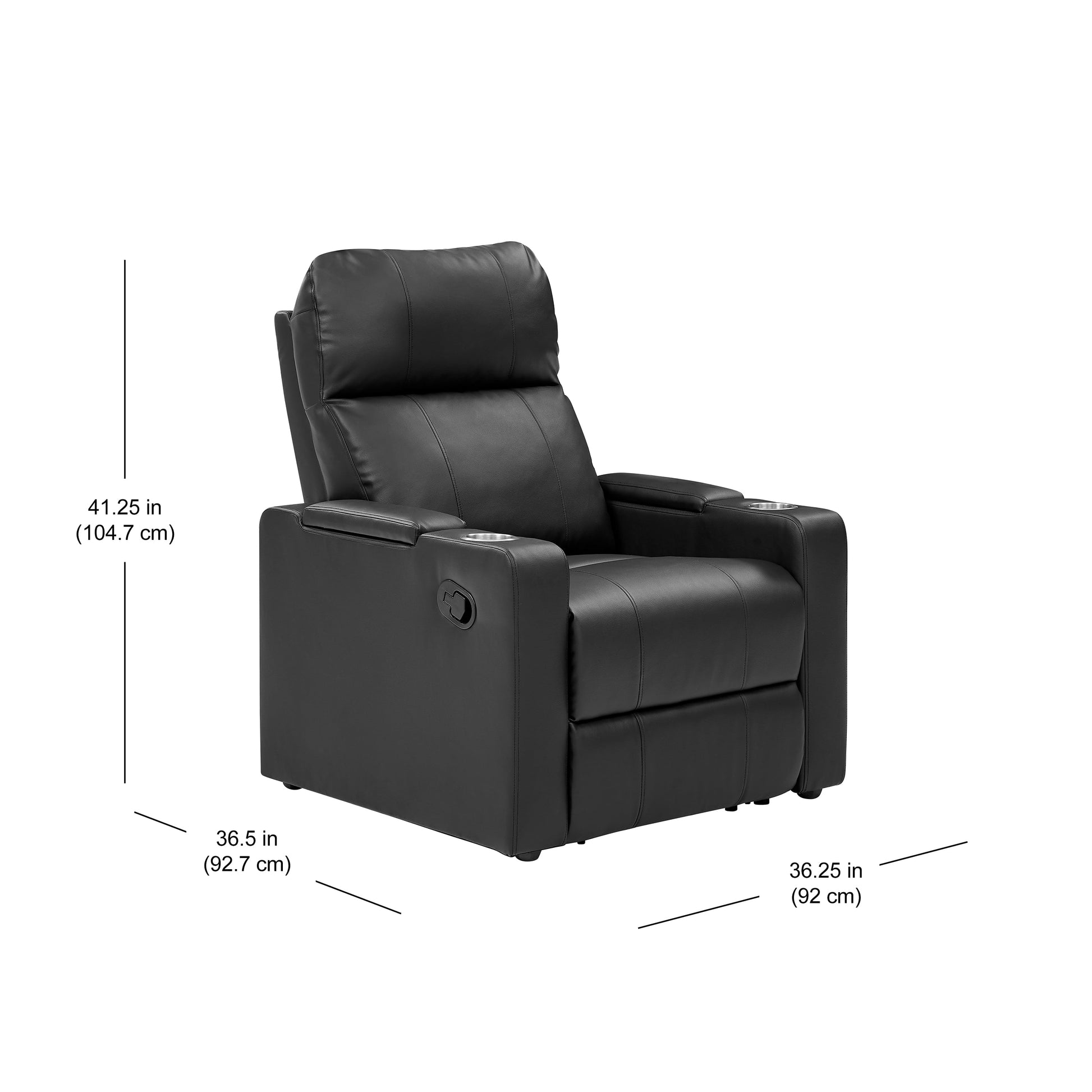 Home Theater Recliner with USB Charging Ports, Faux Leather, Multiple Finishes