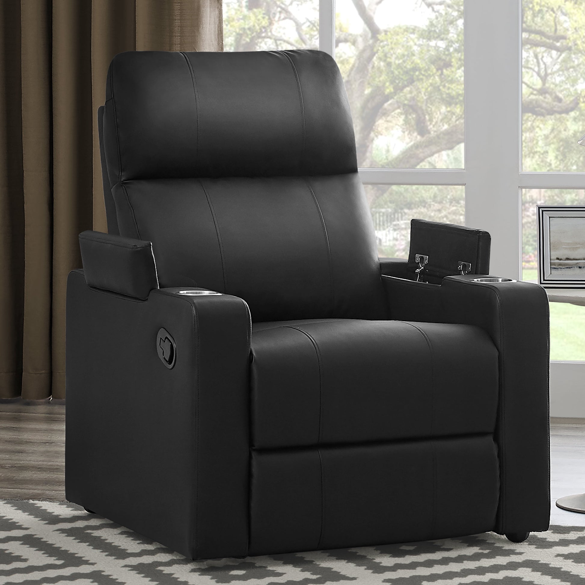 Home Theater Recliner with USB Charging Ports, Faux Leather, Multiple Finishes