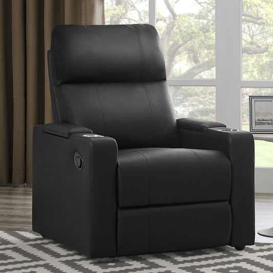 Home Theater Recliner with USB Charging Ports, Faux Leather, Multiple Finishes