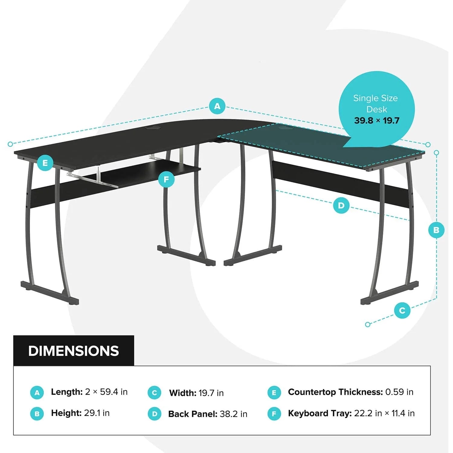 L Shaped Modern Computer Home Office Desk W/ Keyboard Tray, Black