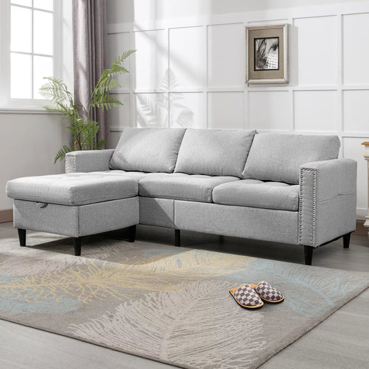 Reversible Sectional Couch Set 3 Seat, L Shaped Modular Sleeper Sofa Bed with Flexible Storage Ottoman Chaise, Modern Sofa Couches for Living Room/Apartment/Office - Light Grey