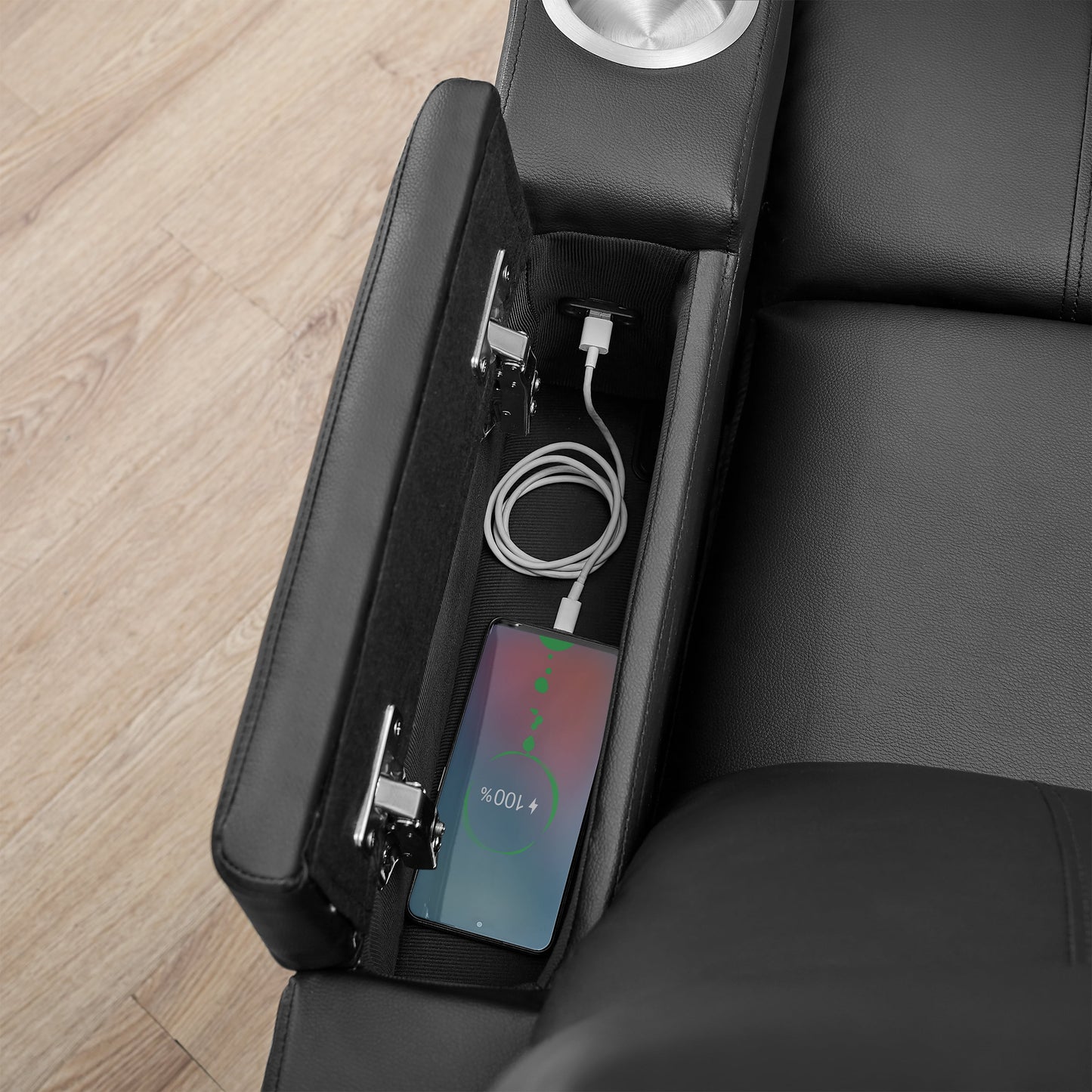 Home Theater Recliner with USB Charging Ports, Faux Leather, Multiple Finishes